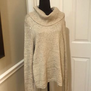 White House Black Market sequin sparkle holiday sweater cowl neck XL NEW